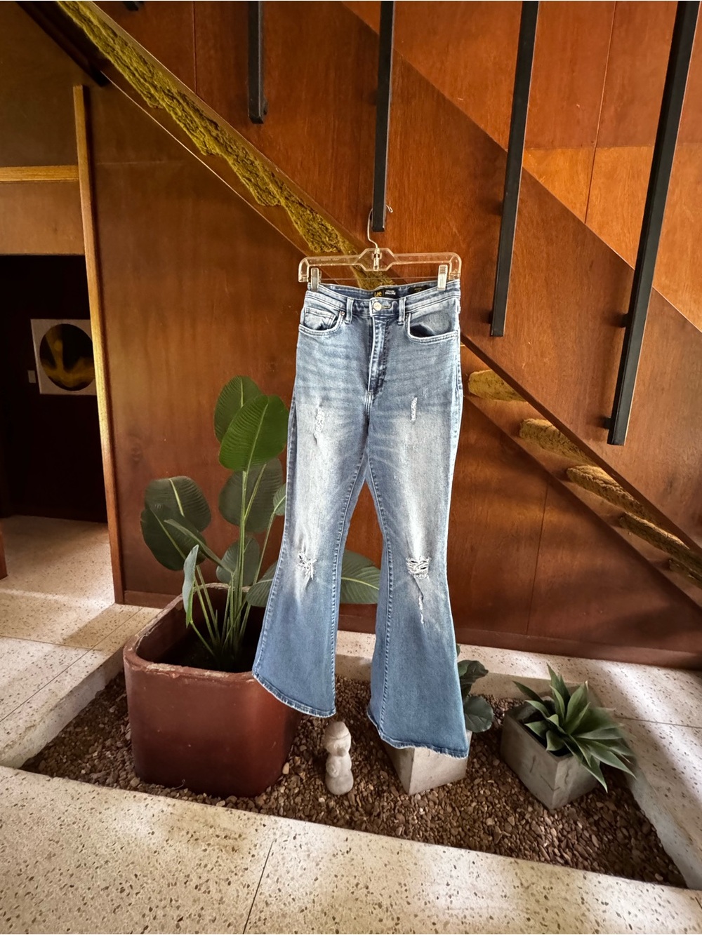 Lee High Rise Flare Distressed Jeans
